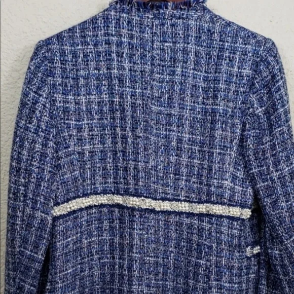 Zara Basic NWOT Blue tweed pearl blazer size XL - Picture 4 of 4